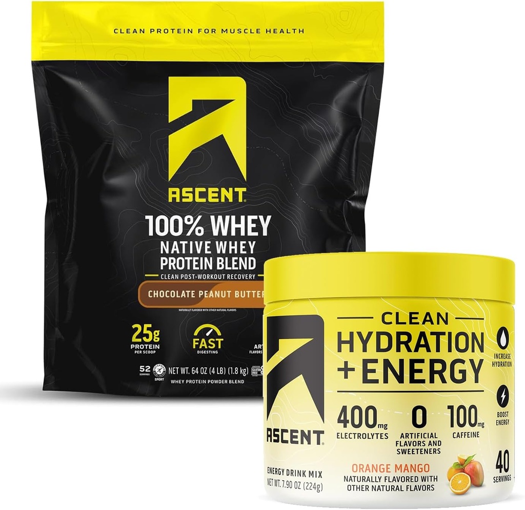 Duft 100% Whey Protein Powder, Chokolade Peanut Butter 4 LB & Hydration + Energy Electrolytes, Orange Mango 40 Servering