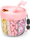 Cute Pill Dispenser med 7 store komponenter, Portable Pill flaske Organizer med bred åbning for nem brug, Anti- Mix Pill Organizer til rejser, BPA- Free Pill Container, Pink