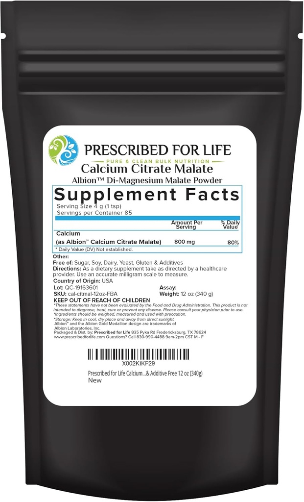 Pres for Life Calcium Citrate Malat, Pure Vegan Calcium Powder, Easy Absorption Formel, Non GMO, Filler & Additive Free (340g)
