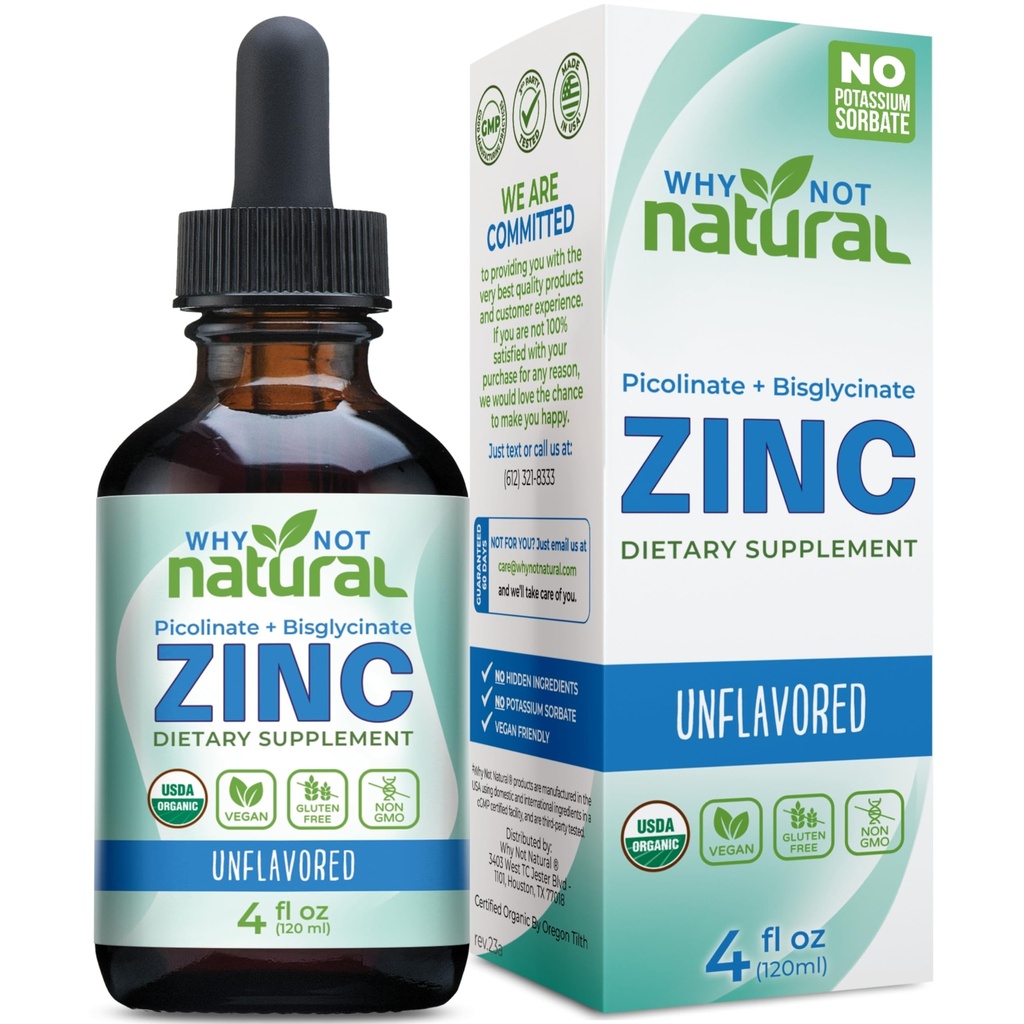 Organic Liquid Zink Drops Supplement med chelated picolinate og Bisglycinate, Vegan