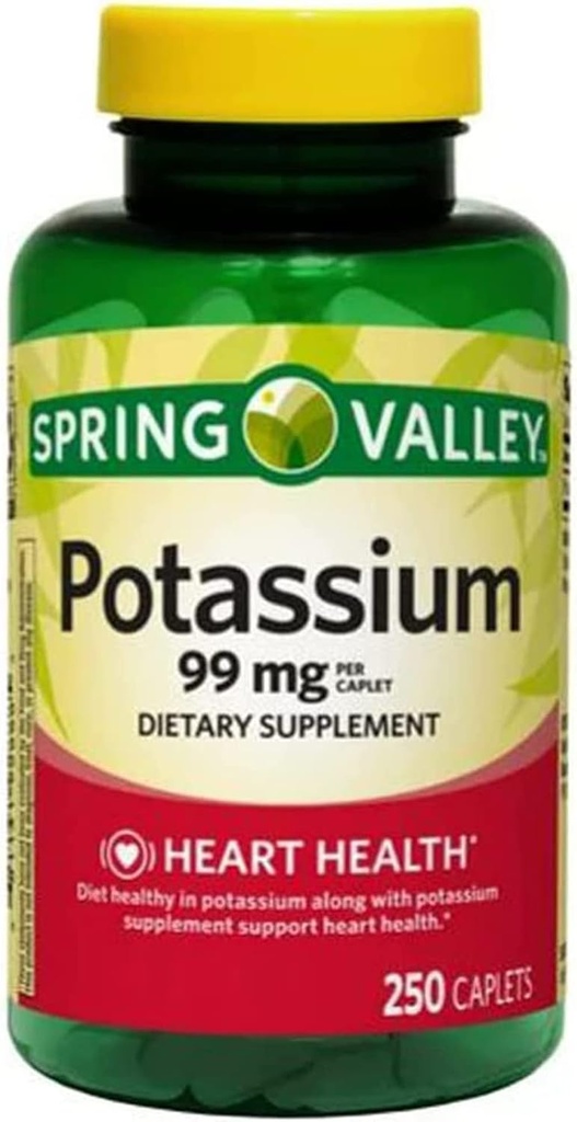 Spring Valley Kaliumkapsler Kosttilskud, 99 mg, 250 Tælling