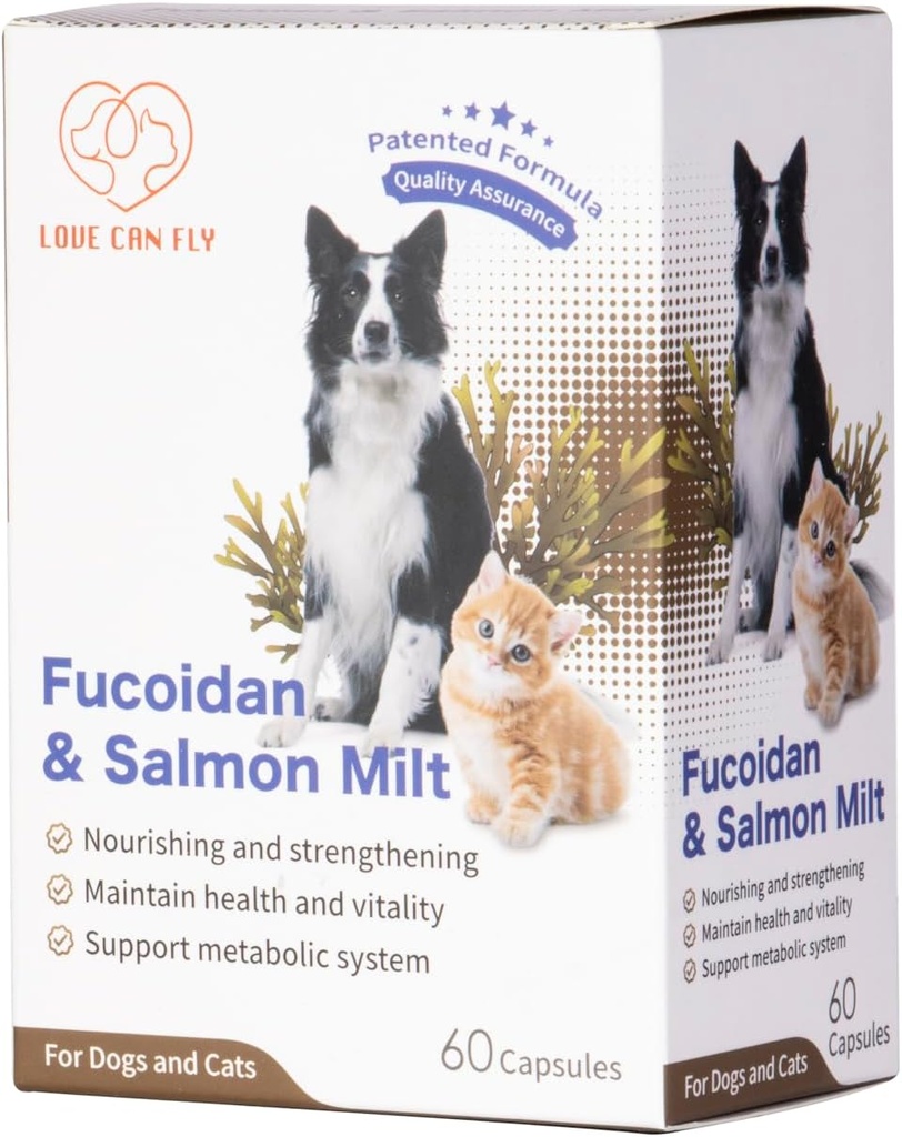 Hunde- og katteimmun- og blodtilskud - Fucoidan & Salmon Milt / Immunsystem Boost Revitalize and Strongthen - Nourish for Optimal Health and Vigor - 60 kapsler