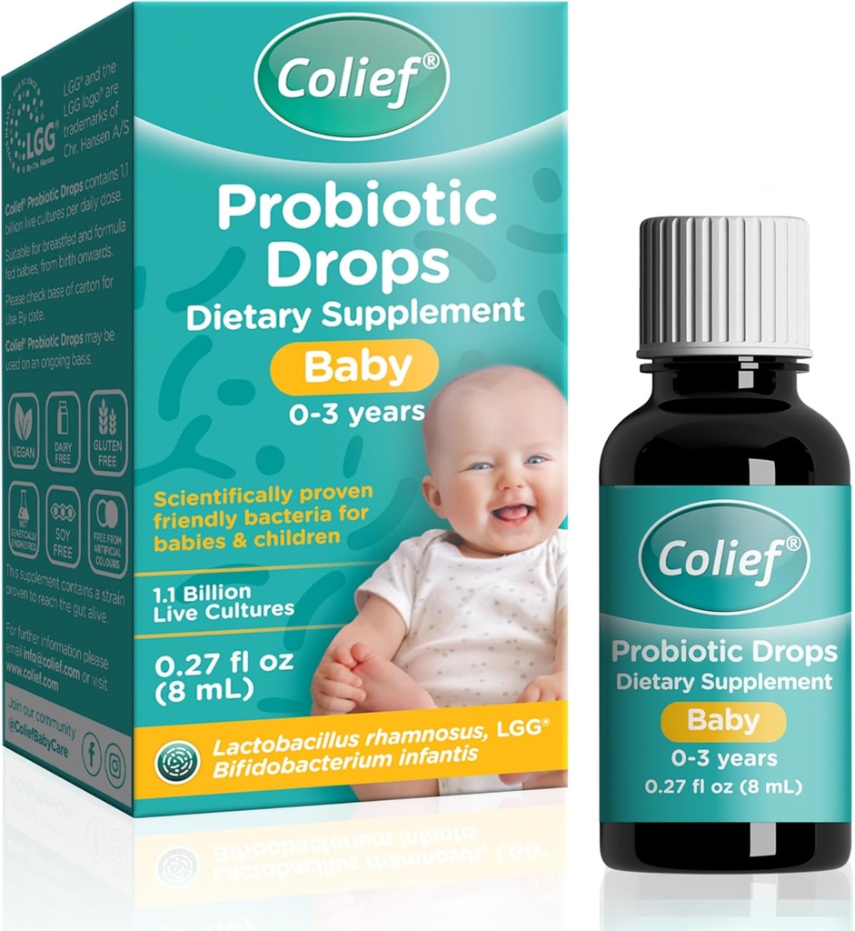 Colief Probiotiske Drops Baby Mea124; 1.1 Millioner Live Cultures Measures 124; Lactobacillus Rhamnosus & Bifidobacterium Infantium Measures 124; Egnet ved fødsel 124; Scientific Proven Friendly Bacteria Measures 124; 0.27 Fl Oz