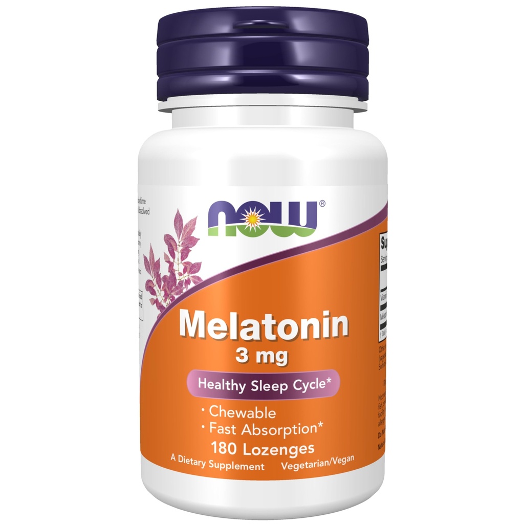 Now Foods Supplements, Melatonin 3 mg, Free Radical Scavenger *, Sund søvn cyklus *, 180 tyggetabletter