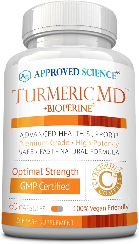 Godkendt videnskabelig gurkemeje MD - med BioPerine & 95% Standardiserede gurkemeje Curcuminoider - 60 kapsler (1 måned Tilgang)