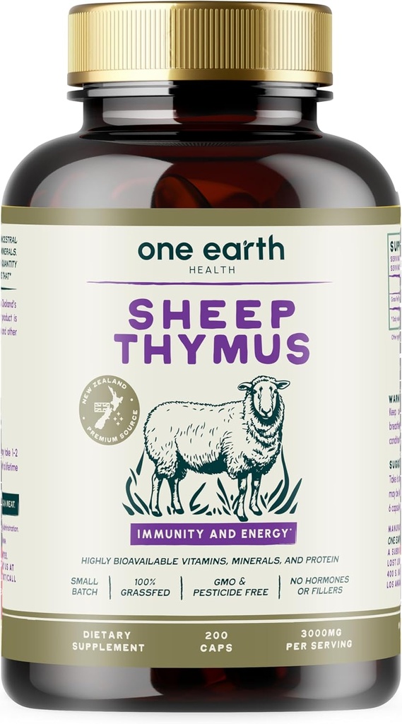 One Earth Health Grass Fed Thymus - New Zealand Sourced Thymus. 3.000mg per servering, 200 Tæl