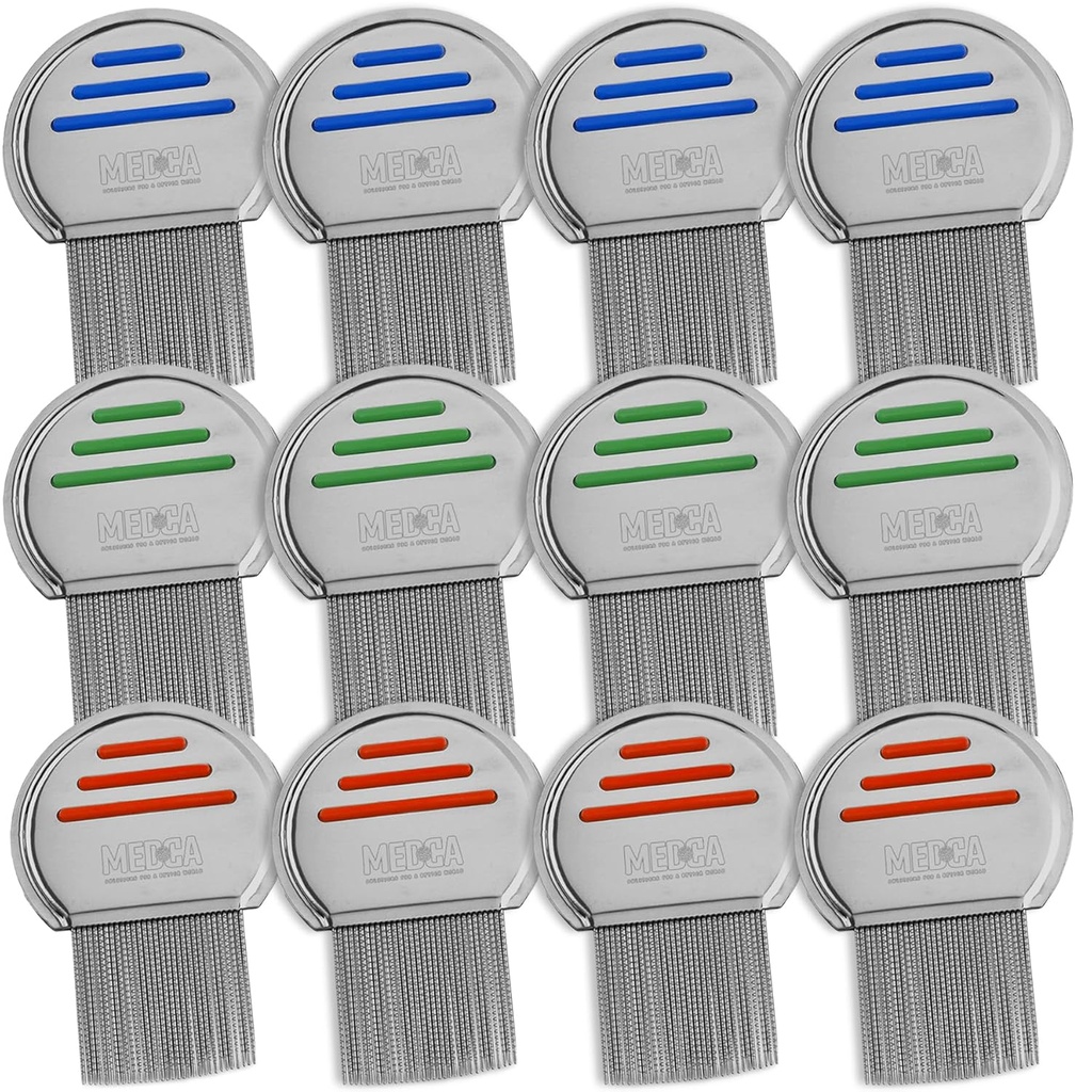 Lice Comb - (Pack of 12) Head Lice Treatment, der er individuelt pakket Professional rustfrit stål Louse og Nit Combs Fjerner æg med Afrundede Tips til Comfort