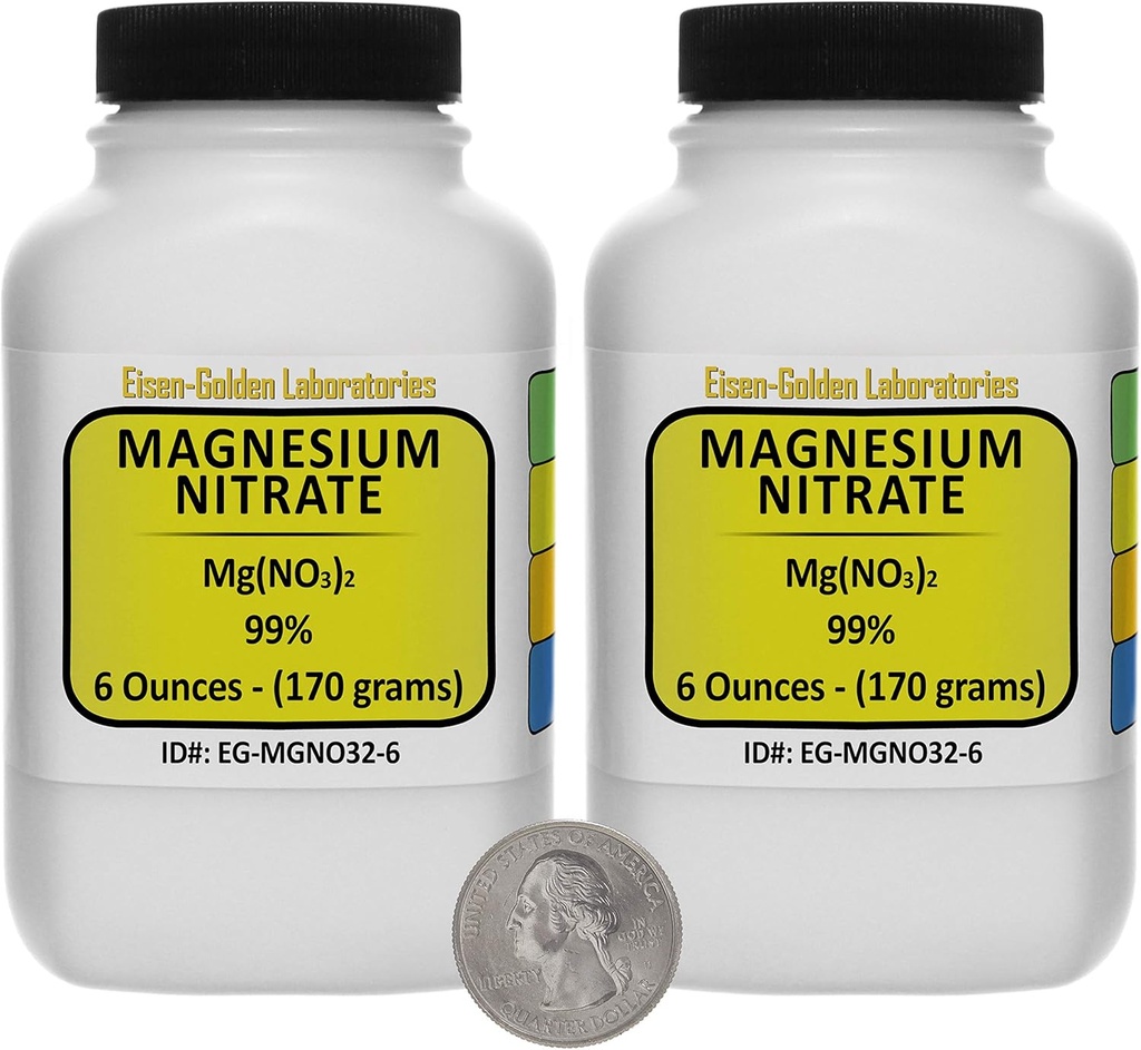 Magnesium Nitrate [Mg(NO3) 2] 99% USP Food Grade Powder 12 Oz in Two Bottles