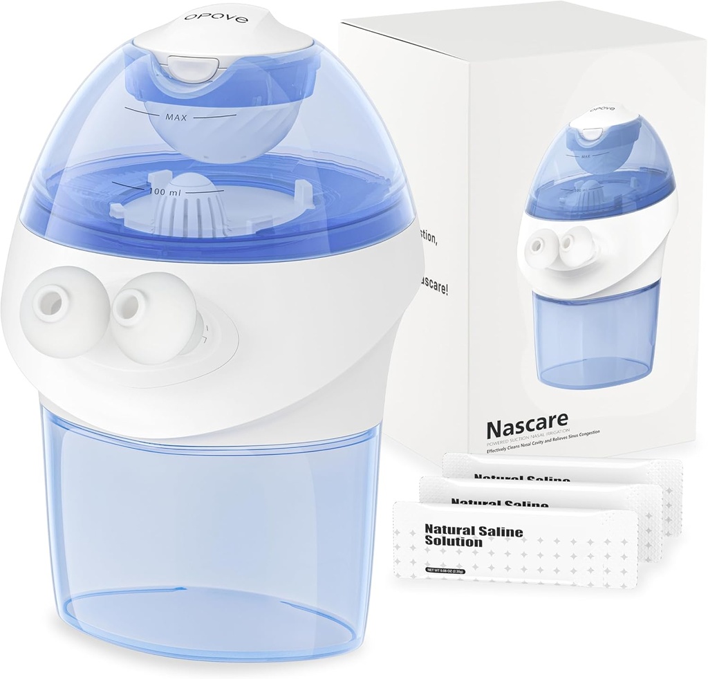 Opove Nasal kunstvanding System, Sinus Rinse Kit med 1 Næse Renere & 15 Salt Pakker, Self-Rengøring & Automatisk Affaldsindsamling, Genopladelig Sinus Rinse Flaske til lindring Nasal ubehag