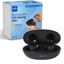 Medline Genopladelige OTC hørelse hjælpemidler, Sort, in-The- Ear, 4 miljømæssige indstillinger, vand resistent, justerbar volumen, Mild til moderat høretab, støjreduktion, Earbud hørelse hjælpemidler