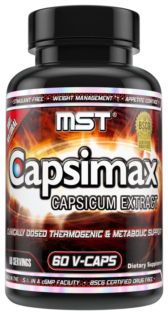 MST Capsimax Supplement 100mg V kapsler, 60 Servering Klinisk doseret vægthåndtering, termogene, Appetitkontrol, Calorie Burning, Metabolic Health, Stimulant Gratis. BSCG Certificeret