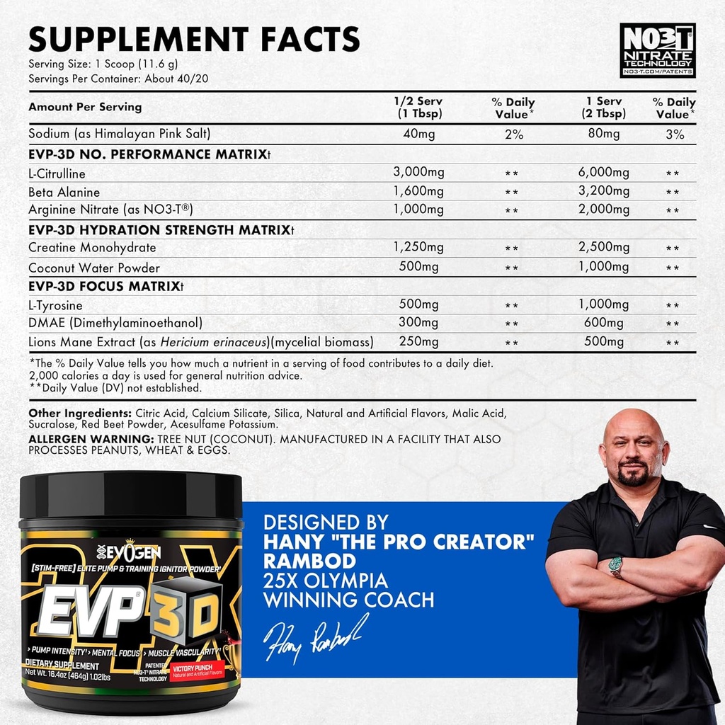 Evogen EVP 3D - Stim Free Pre Workout Powder for mænd & kvinder