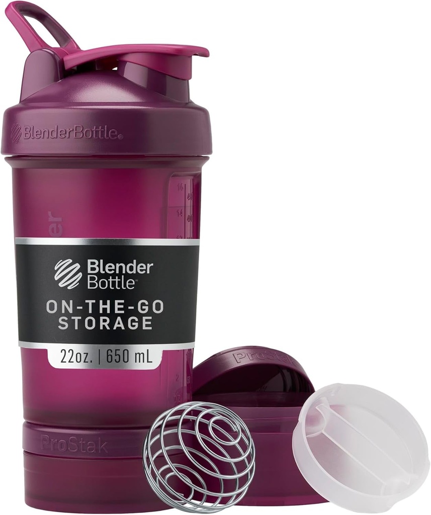 BlenderBottle Shaker Flaske med pille Organizer og opbevaring til protein pulver, Classic V2 ProStak System, 22-Ounce, Plum