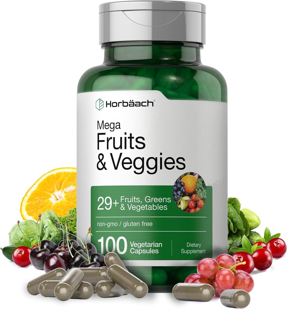 Horbäach Mega Fruits and Veggies Supplements 124; 100 Kapsler 124; Vegetarisk, Non- GMO og Gluten Free