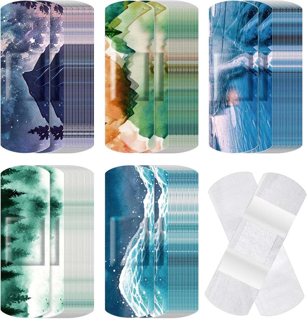 120 Pcs Fabric Adhesive Fleksible Bandages Bulk Assorted Shapes and Mønstre Lille Farverige Pretty Fabric Bandages med Non Stick Pad 3 x 1 Tommer til Cuts Sår Scrapes Kvinder (Vintage)