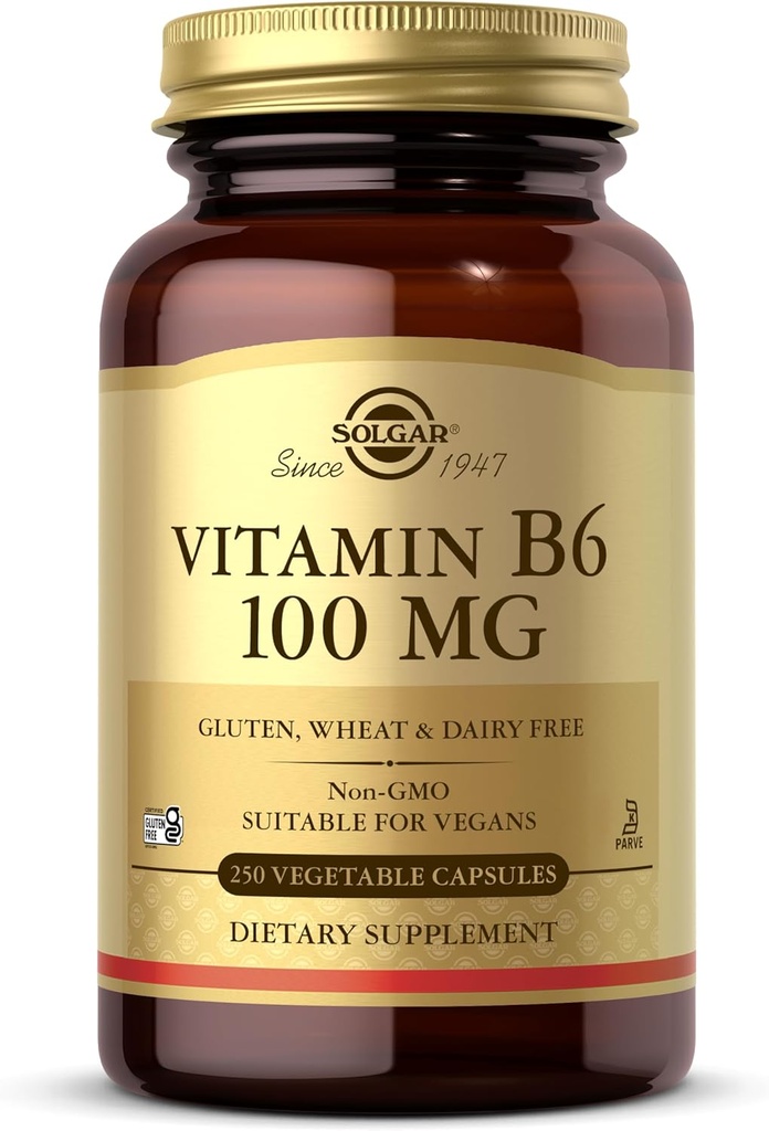 Solgar vitamin B6 100 mg, 250 vegetabilske kapsler