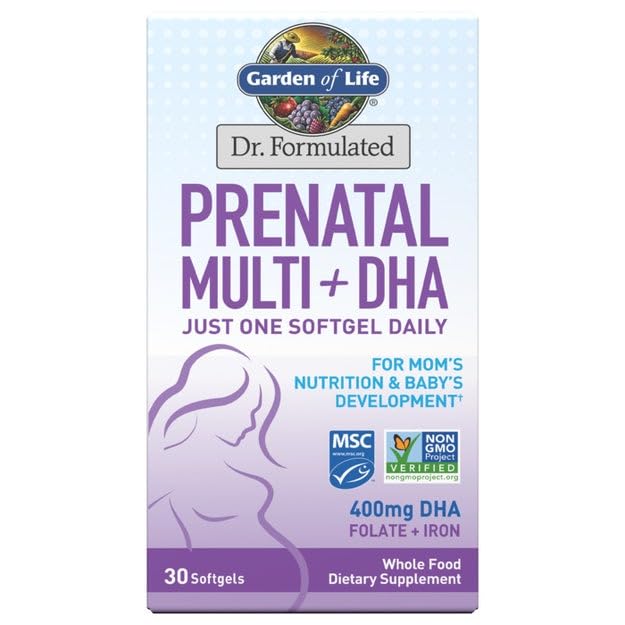 Livets Have Dr. Formuleret Prenatal Multi + DHA med Folate & Jern til mors ernæring & Baby 's Development, 30 Greve