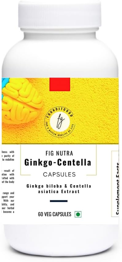 FiG Nutra 'Ginkgo- Centella' Capsules Note 124; Brain Health Supplement for Focus and Memory Note 124; Powerful Blend of Ginkgo biloba Leaf Extract and Centella asiatica Leaf Extract Note 124; 60 Veg Capsules