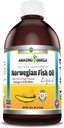 Amazing Omega Norwegian Fish Oil 16 Oz Supplement | 1625mg Omega -3s, DHA, EPA per Serving | Fresh Orange Flavor | Non-GMO | Gluten Free