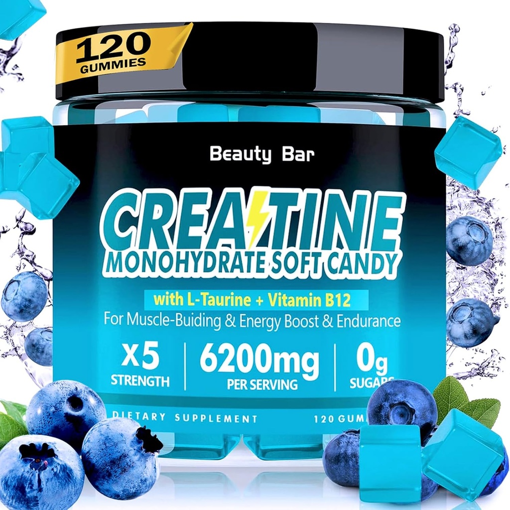 Creatine monohydrat Gummies, 6200mg for mænd og kvinder, Chewable Creatin for forbedret muskelvækst, styrke, og inddrivelse, Sukker fri pre- workout supplement, 120 Greve, Blueberry Flavor