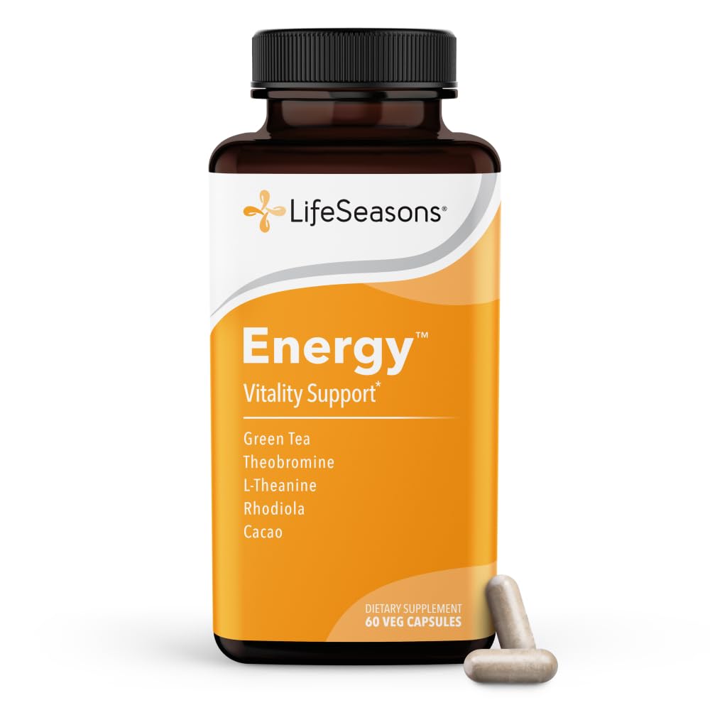 LifeSeasons Energy - Vitality Support - Energy Booster for Physical and Cognitive Strength - No Jitters - Øger Stamina - Indeholder grøn te og L-Theanin - 60 Greve (pakke med 1)