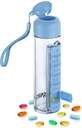 Synergy Vandflaske & Pill Organizer - Rejseopbevaring Container til vand, Juice, Vitaminer - Bærbar 7-Day Pillbox - til udendørs, Gym, Rejser - Easy Carry Rem - BPA Free Plastic - 400ml (blå)