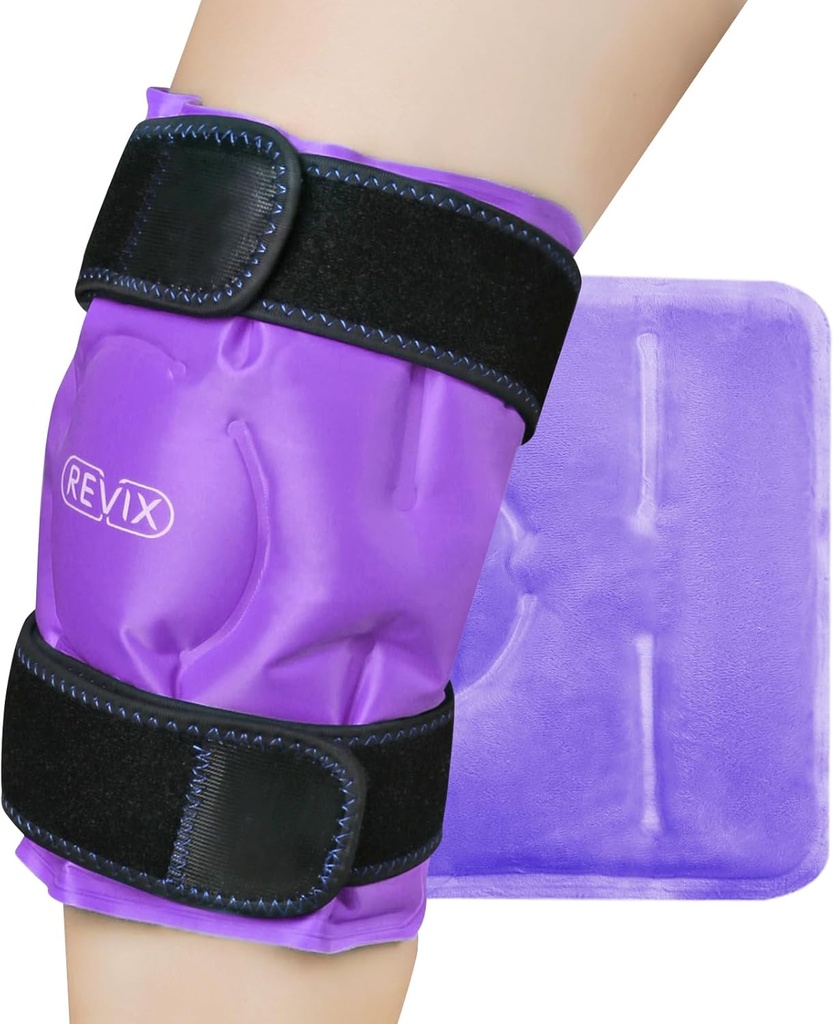 REVIX Knee Ice Pack til skader Genbruges, Gel Ice Wrap med kolde komprimere terapi for hævelser, blå mærker, skader, gigt, håndfri ansøgning