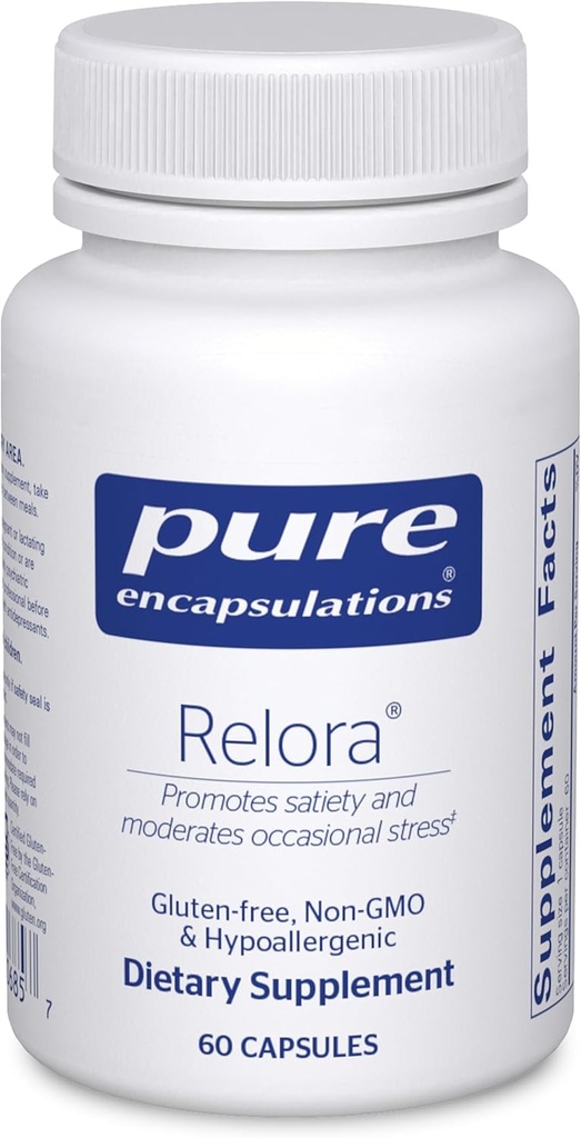 Pure indkapslinger Relora Note 124; Hypoallergen Supplement fremmer sund Cortisol og DHEA produktion og moderate occasional stress Note 124; 60 kapsler