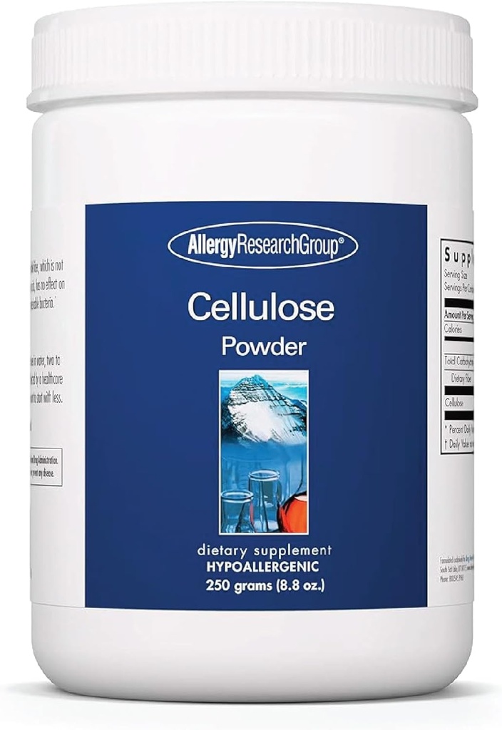 Allergy Research Group Cellulose Powder - Mikrokrystallinsk Cellulose Powder, 2000mg Uopløseligt Fiber Supplement, Pulveriseret Cellulose, ikke- Fermentable, Hypoallergen - 8, 8 Oz