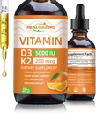 Organisk vitamin D3 + K2 dråber: 5000 IE Plant- baseret D3 & 200mcg K2 flydende Kosttilskud