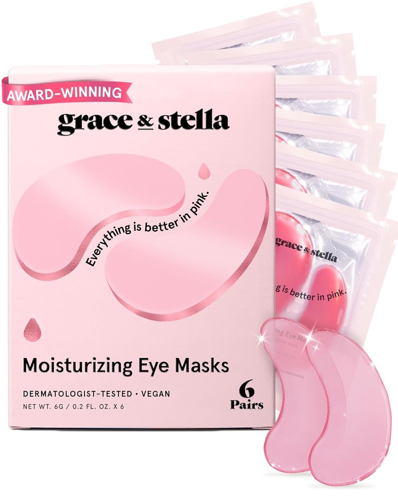 Grace & stella Award Winning under Eye Mask - Reducere mørke cirkler, Puffy Eyes, Undereye Tasker, Wrinkles - Gel under Eye Patches - Gaver til mor - Vegansk Cruelty- Free Self Care (Pink, 6 par)