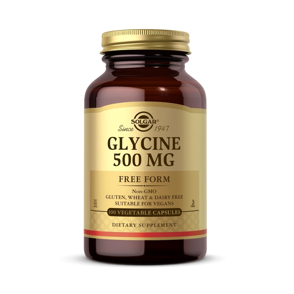Solgar Glycine 500 mg - 100 Vegetabilske kapsler - non-GMO, Vegan, Gluten Free, Dairy Free, Kosher - 100 Servere