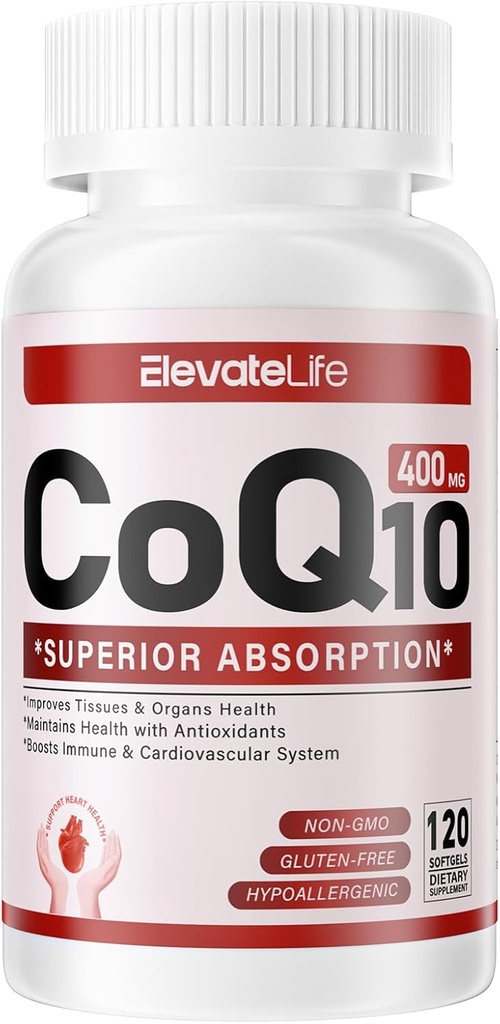 CoQ10- 400mg- Softgel med PQQ, BioPerine & Omega-3, Coenzym Q10 (Ubiquinon) Supplement for High- Absorption, Powerful- Antioxidant, Support Heart & Energi- Production, 120 Servere