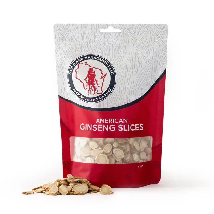 Dairyland American Ginseng Slices - 4 oz Pack Wisconsin Ginseng Slices - Certificeret noget særligt fra Wisconsin - Non-GMO, Gluten Free Sliced Root - Urte supplement i suppe, te, Congee