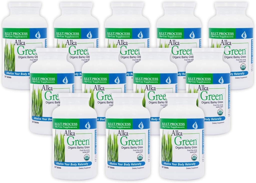 Alka•Green Tablets (12 Pack) Best Process Alkaline — Nutrient Dense Organic Barley Grass Supplement — Natural Source of Enzymes & Amino Acids