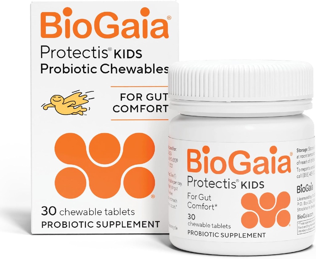 BioGaia Protectis Kids er 124; Probiotisk for aldre 3 + 6- 124; Eases Occasional fordøjelsesspørgsmål & Promoes Regularity Measurement 124; Allergen, Dairy, Soy & Gluten Free Measurement 124; Bakkes af 30 års forskning