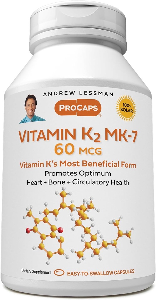 ANDREW LSSMAN Vitamin K2 MK7 60 mcg 360 Softgels - Essential for sund Calcium Udnyttelse, fremmer Optimum Skeletal, hjerte og arterial sundhed. Ingen tilsætningsstoffer. Lille let at synke bløddele