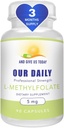 Our Daily Vites L-Methylfolate 5 mg / 5000 mcg Maximum Strength Active Folate, 5-MTHF, Filler Free, Gluten Free, Non-GMO, Vegetarian Capsules 90 Count (3 Month Supply)