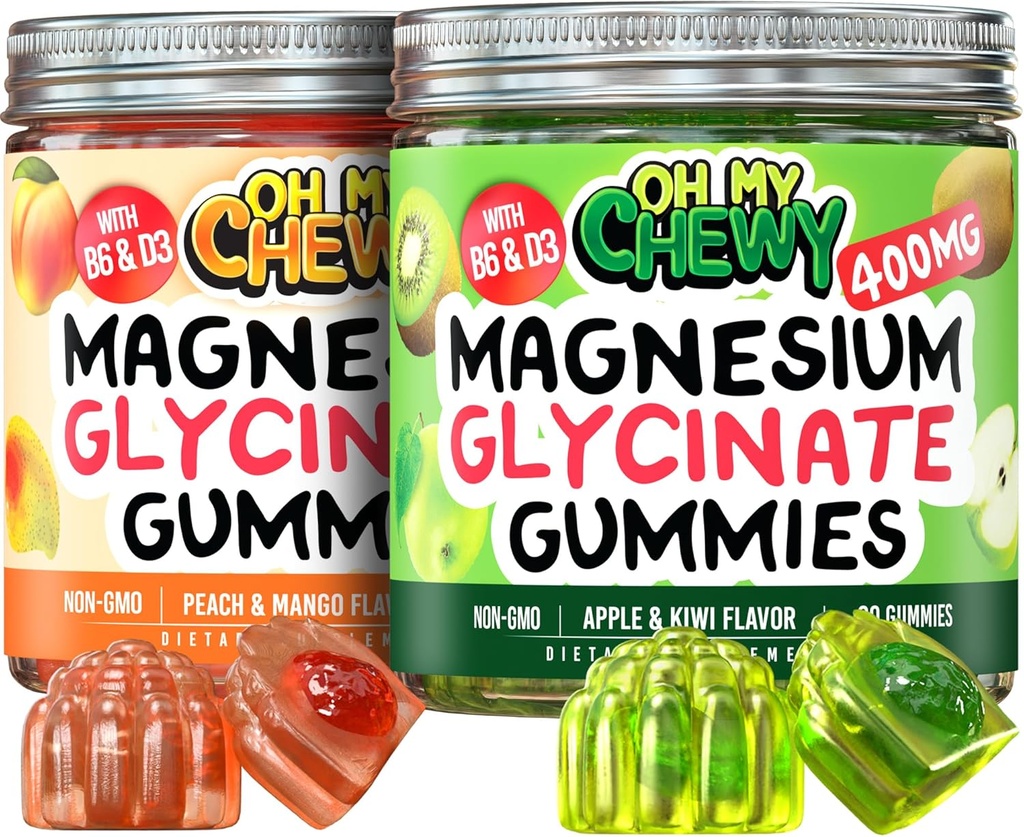 Magnesium Gummies Bundle – 2 Bottles (60 Each) – Apple Kiwi & Peach Mango