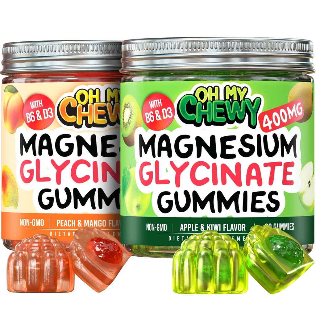 Magnesium Gummies Bundle - 2 flasker (60 stk.) - Apple Kiwi & Peach Mango