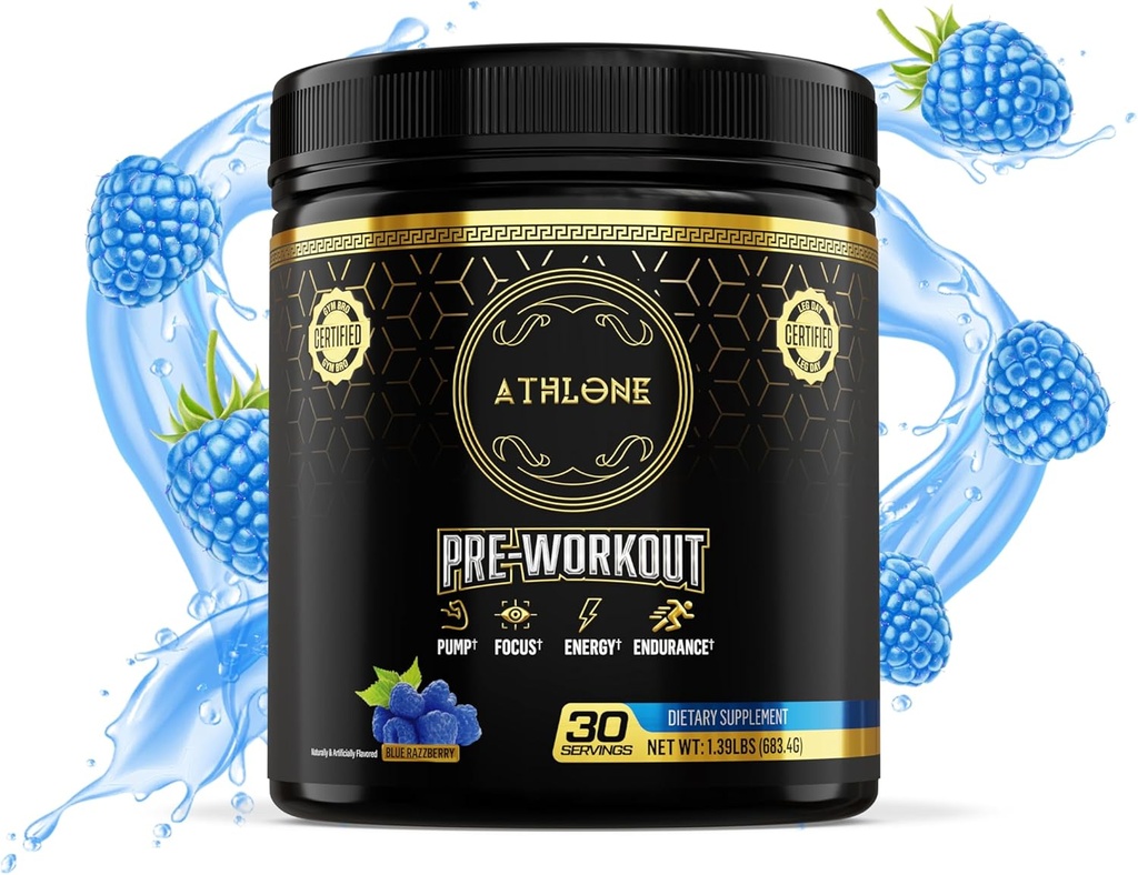 Pre Workout Powder Blå Raspberry Performance Blend- Energy med koffein, L- Citrullin, Beta Alalalin, Himalayan Pink Salt - Ingen kunstige farvestoffer (30 Servere)