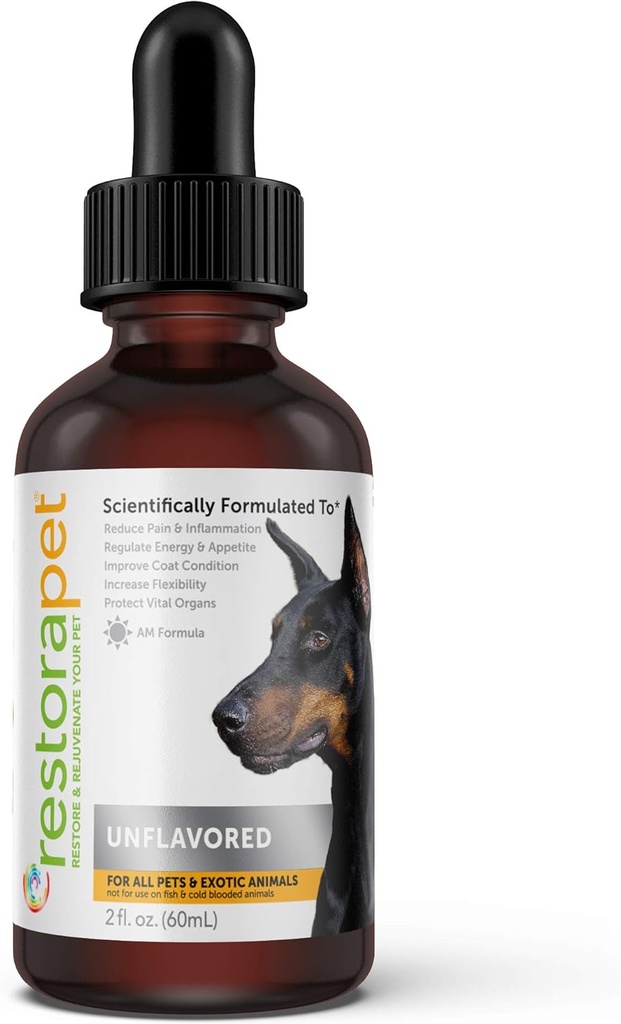 RestoraPet 1- Pack Dog & Cat Unflavored Flydende Multivitamin Mea124; Hund Gigt Smerte Relief 124; Hip & Joint Vitamin til Hunde Measures 124; Anti Inflammation Supplement for Hunde & Kat Measures 124; Organic & Non- GMO, Vet Godkendt