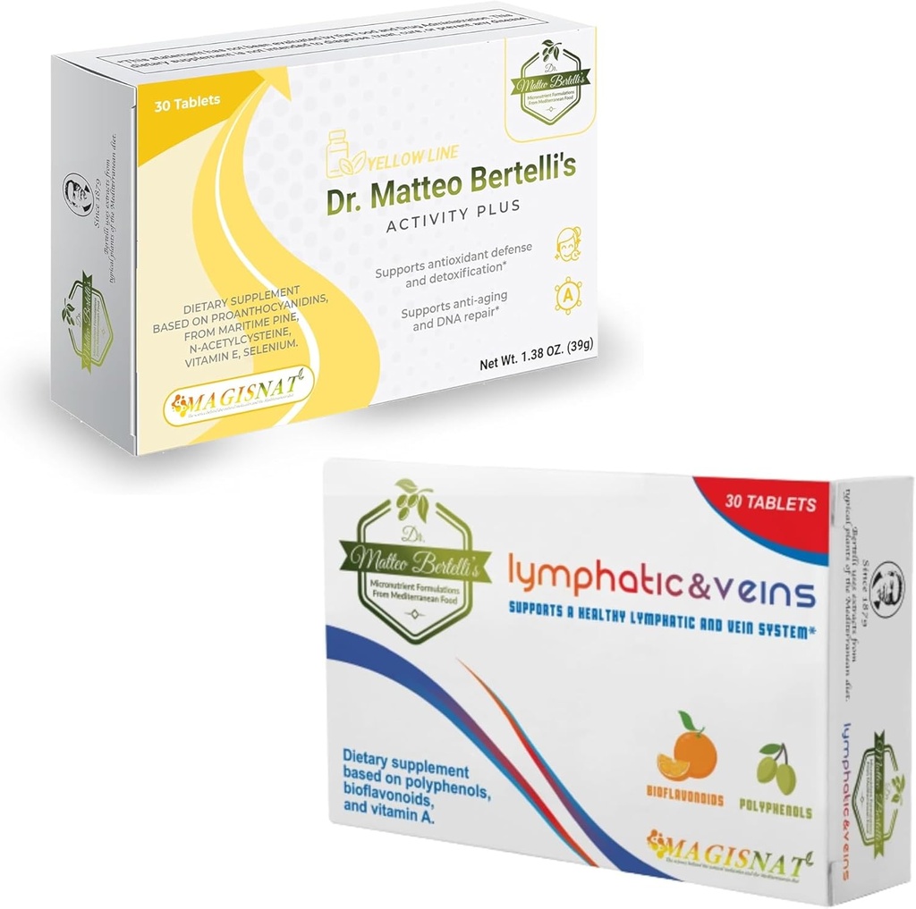Matteo Bertelli 's Activity & Lympletic Support Bundle (30 + 30 tabletter) - N- Acetylcystein, Hydroxytyrosol, vitamin A, Proanthocyanidin, Hesperidin, Citrus Extract