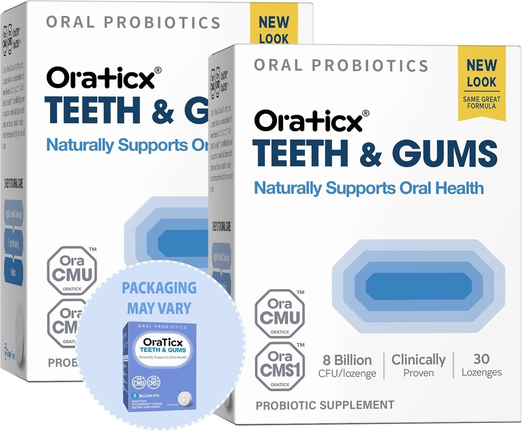 OraTicx Teeth & Gums Oral Probiotika, 8 Millioner CFU - Naturligvis Understøtter Oral Sundhed, Frisk ånde, og Immunitet, tandprobiotika supplement, Grape Flavor 30 Lozenges 2- Pack