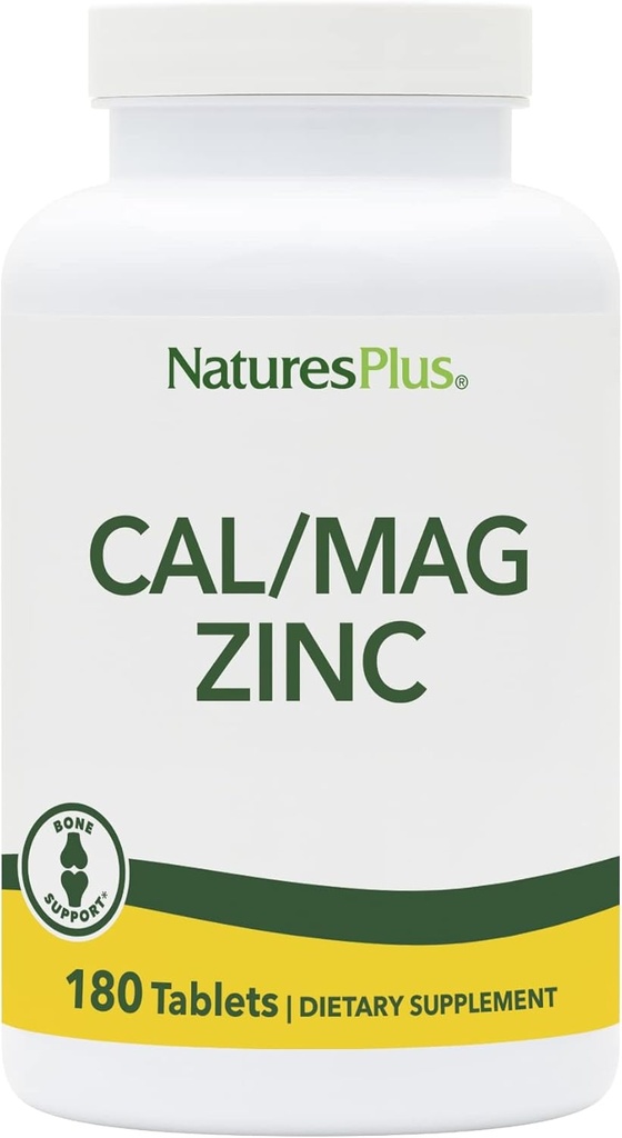 NaturesPlus Cal / Mag / Zink - 1000 mg Calcium, 500 mg Magnesium, 75 mg Zink - 180 vegetariske tabletter - Multi Mineral Supplement, Supports Bone, Heart & Immune Health - Gluten- Free - 45 Serveringer
