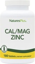 NaturesPlus Cal / Mag / Zink - 1000 mg Calcium, 500 mg Magnesium, 75 mg Zink - 180 vegetariske tabletter - Multi Mineral Supplement, Supports Bone, Heart & Immune Health - Gluten- Free - 45 Serveringer