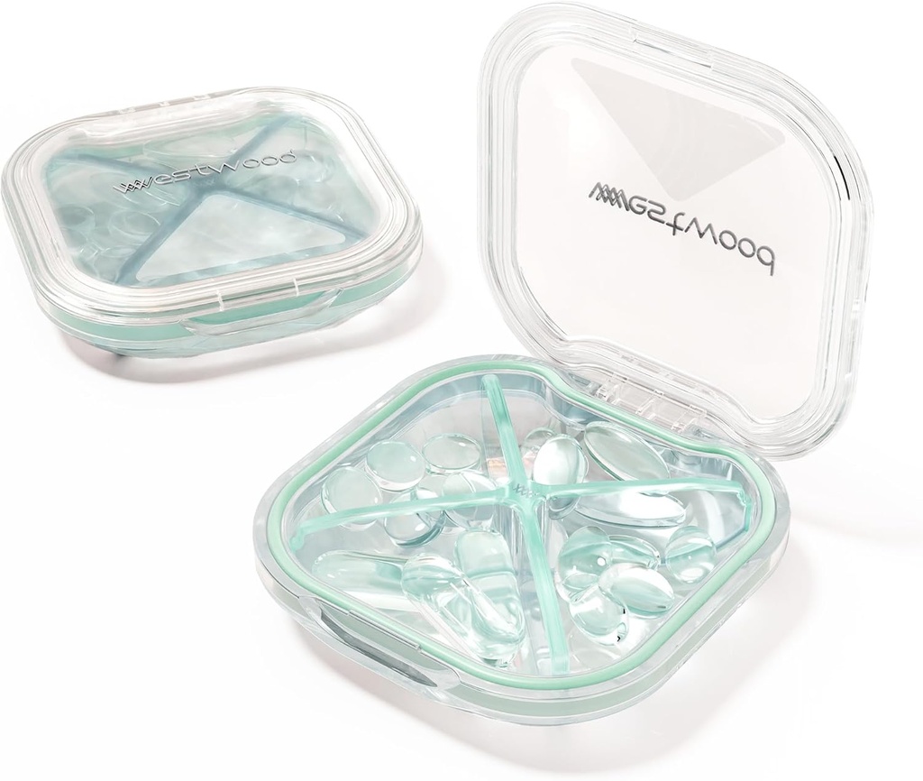 1 Pack Lille Grøn Pill Organizer, 4 afdelinger, Kompakt Stilfuld Cute Travel Camping Pill Box Daily Medicine Pill Case, Portable og Fugtsikre til Store Vitaminer, Medicin og Kosttilskud