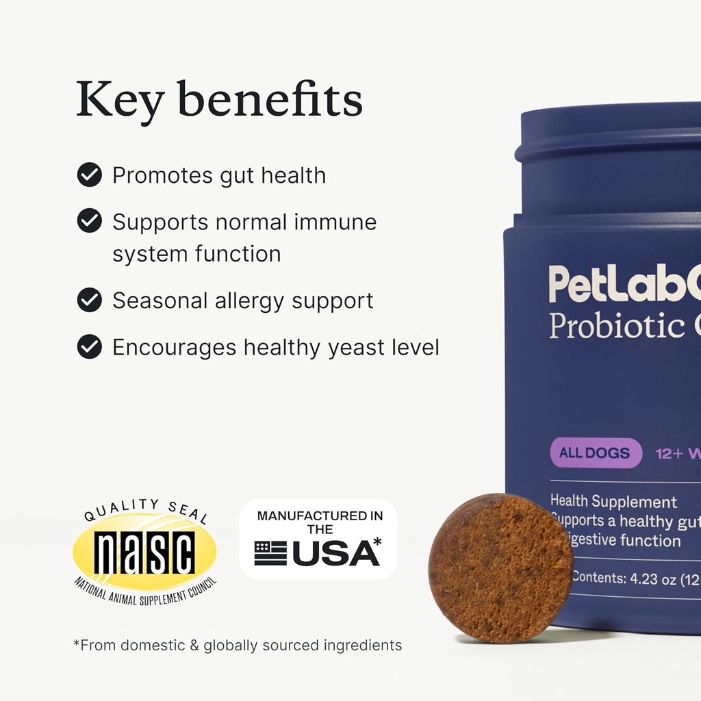 PetLab Co. - Gut & Ear Health Bundle: Probiotika til hunde, Support Gut Health & Seasonal Allergier, & Ear Cleaner til hunde, Support Gær & Sunde Ear Canals - Let at bruge Formulaer
