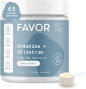 Favor Creatin og Bovine Colostrum Powder - Creatin monohydrat Cow Colostrum Supplement, High Immunoglobulin IgG, Styrke, Muscle Recovery og Gut sundhed for mænd og kvinder, 45 Servering, Unflavored