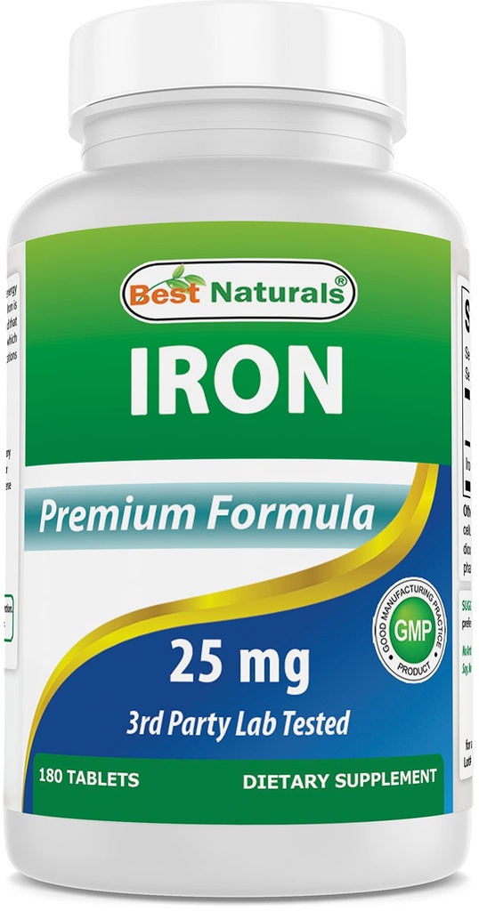 Bedste Naturals Iron Supplement (Iron Bisglycinate) - 25mg - 180 tabletter - Gendel af Mave - Ikke - Forstoppelse